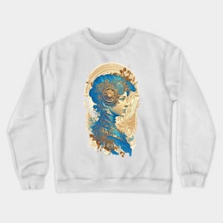 Steampunk Golden Blue Woman 2 - A fusion of old and new technology Crewneck Sweatshirt